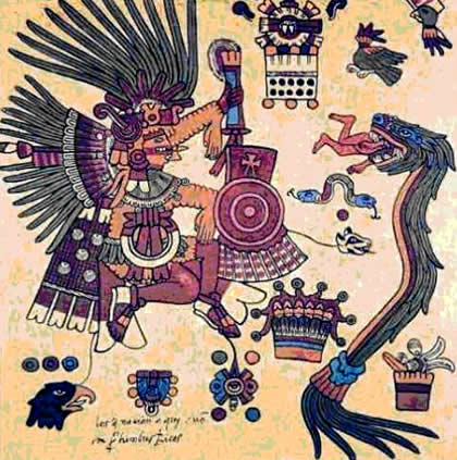 Quetzalcoatl depicted as feathered serpent
